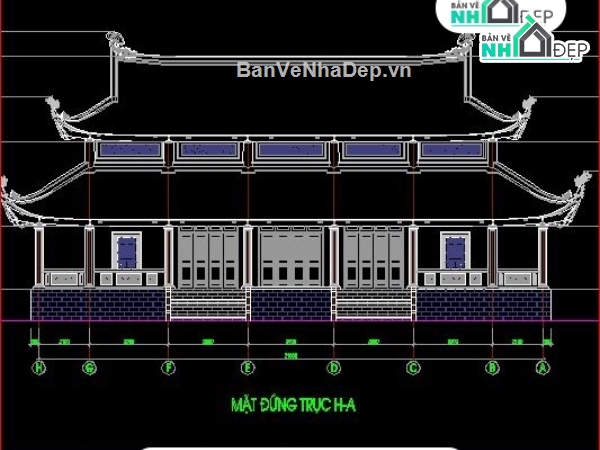 kiến trúc chùa trung kính,mẫu bản vẽ chùa,thiết kế chùa Trung Kính,file cad kiến trúc chùa,full autocad chùa,bản vẽ autocad chùa