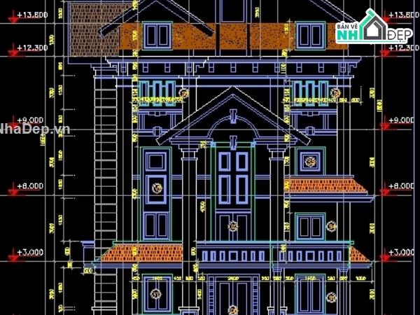 nhà phố 5x18m,kiến trúc nhà phố đẹp,Kiến trúc nhà phố,cad nhà phố,file cad nhà phố