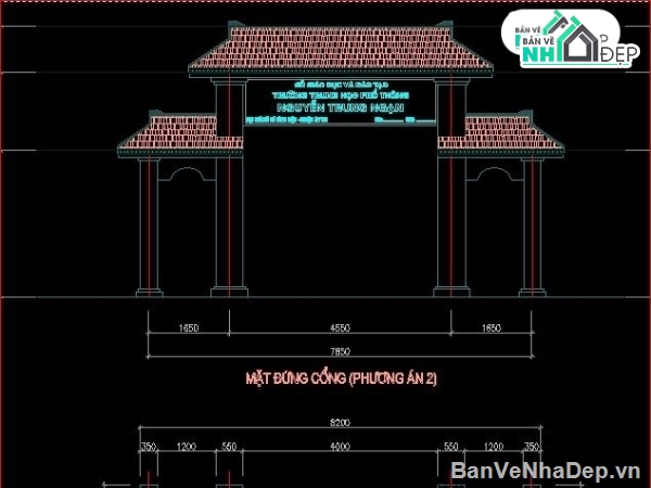 cổng trường THPT,bản vẽ cổng trường học,cổng trường thpt,file cad cổng trường học