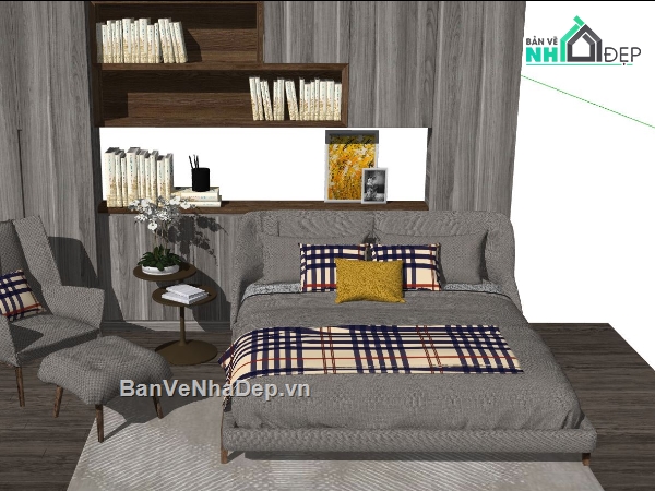 phòng 3d đẹp,model sketchup phòng ngủ,bố trí phòng ngủ 3d