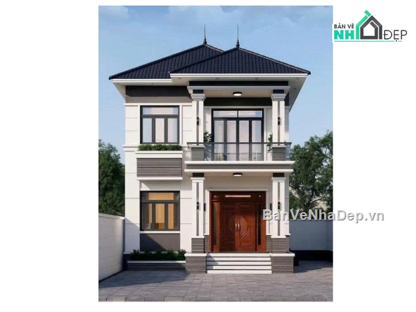 bản vẽ 2 tầng,Biệt thự  2 tầng,file cad biệt thự 2 tầng