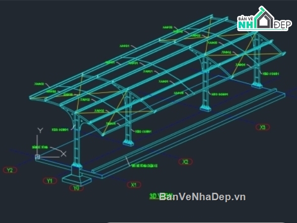 nhà xe,Kết cấu thép nhà xe ô tô,chi tiết nhà để xe ô tô,tekla structure