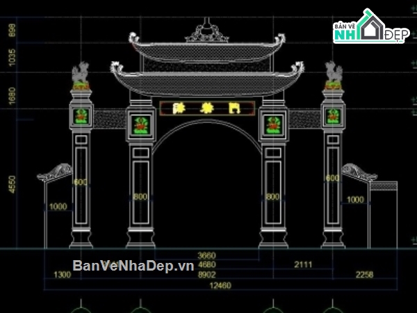 mẫu cổng làng,bản vẽ cổng làng,thiết kế cổng làng,mẫu cổng làng văn hóa,file cad cổng làng