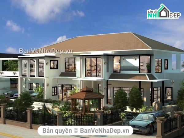Cad Biệt thự 2 tầng 14.3x32.6m,bản vẽ Biệt thự 2 tầng,File CAD Biệt thự 2 tầng,Bản vẽ biệt thự 2 tầng