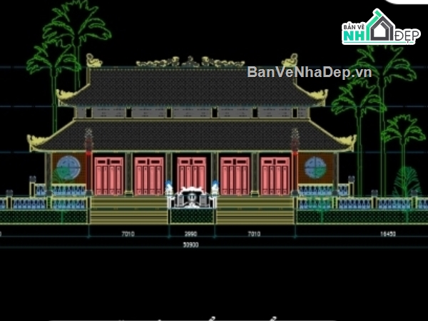Bản vẽ thiết kế mẫu chùa đẹp bằng gỗ tại Bình Định