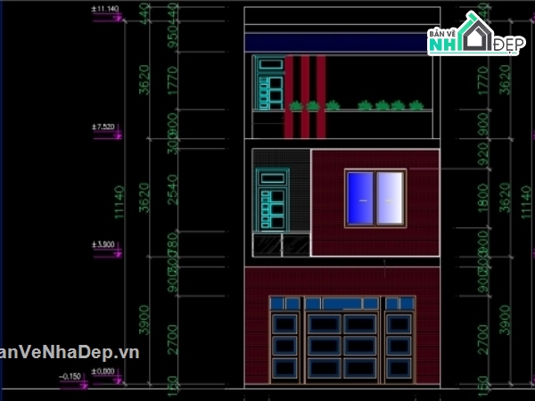 nhà ống 3 tầng,3 tầng,nhà phố 3 tầng 6x26m,bản vẽ nhà phố 3 tầng,thiết kế nhà phố 3 tầng