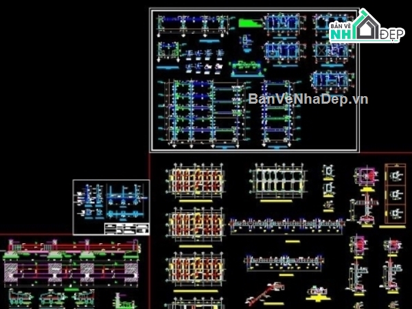 Bản vẽ nhà lệch tầng 8.6x18.42m,Nhà 4 tầng 8.6x16.42m,thiết kế nhà phố 4 tầng,file cad nhà phố 4 tầng