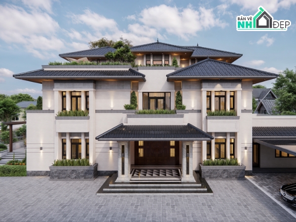 Bản vẽ nhà phố 3 tầng,biệt thự hiện đại 3 tầng,biệt thự mái nhật 3 tầng,Nhà 3 tầng hiện đại,biệt thự  3 tầng