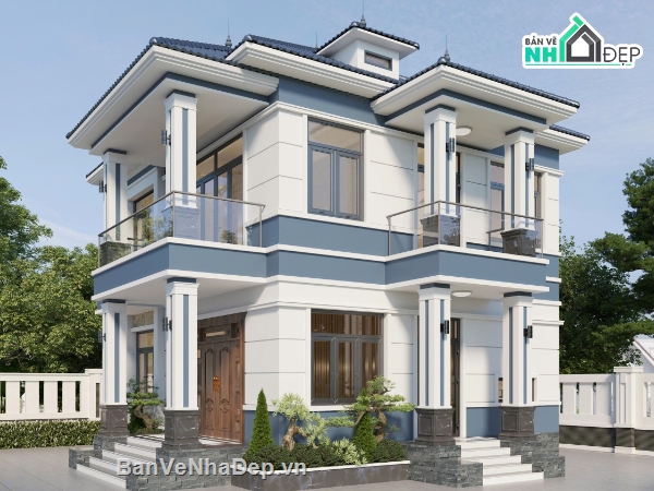 2 tầng mái nhật,biệt thự 2 tầng mái nhật,biệt thự 2 tầng,file cad biệt thự 2 tầng