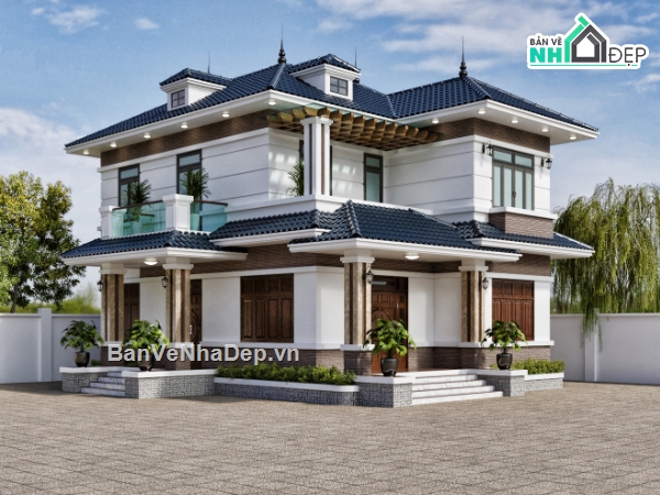 biệt thự 2 tầng 12.66x12.9m,biệt thự đẹp 2 tầng,2 tầng mái nhật,bản vẽ biệt thự 2 tầng,3dmax biệt thự nhà vườn,thiết kế biệt thự 2 tầng