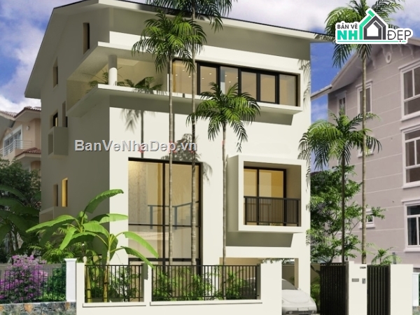 Bản vẽ biệt thự 3 tầng kích thước 8x10m,Biệt thự kích thước 8x10m cao 3 tầng,Biệt thự 3 tầng full kiến trúc kết cấu điện nước,bản vẽ biệt thự 3 tầng hiện đại