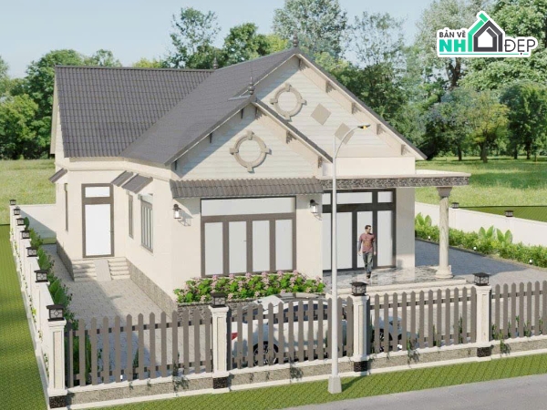 mái thái 1 tầng,biệt thự mái thái,biệt thự 1 tầng mái thái