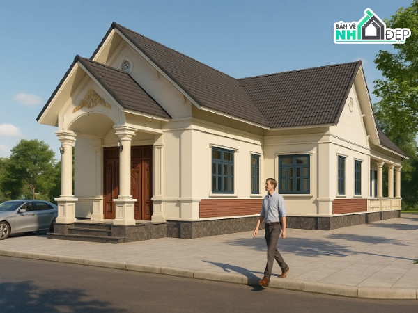 Bản vẽ biệt thự đẹp,Bản vẽ biệt thự mái thái,Bản vẽ nhà vườn đẹp