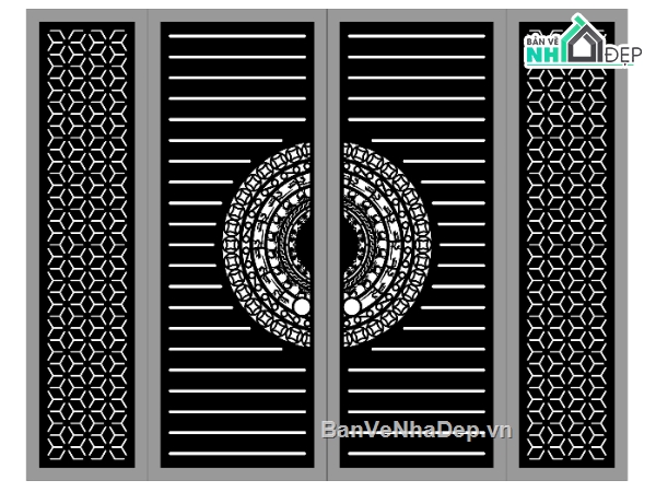 bản vẽ cổng cnc,file cổng dxf đẹp,file cad cổng trống đồng