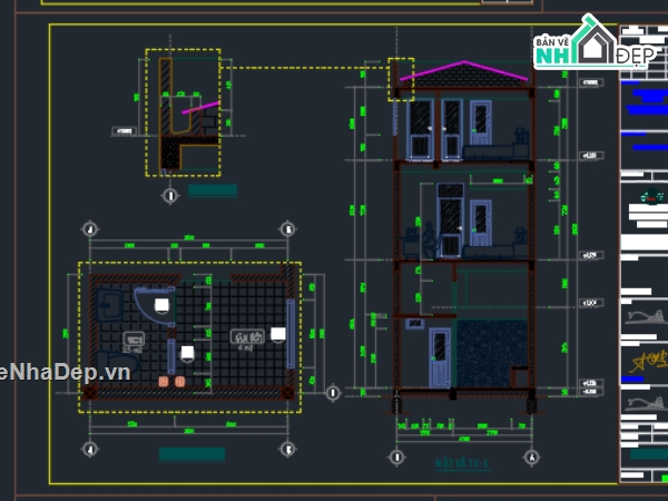 nhà phố 3 tầng,cad nhà phố 3 tầng,bản vẽ nhà phố 3 tầng,file cad nhà phố 3 tầng
