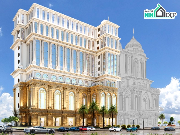 kiến trúc khách sạn,kiến trúc nhà 12 tầng,nhà hàng khách sạn tân cổ điển,tân cổ điển