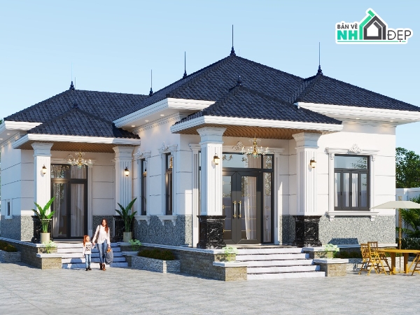 Bản vẽ nhà mẫu,nhà mái nhật,nhà mái nhật 1 tầng