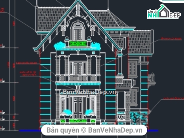 Biệt thự,Thiết kế biệt thự,Bản vẽ autocad,Bản vẽ chi tiết