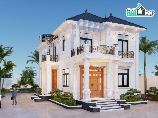 mái nhật 2 tầng,tân cổ điển,nhà 2 tầng