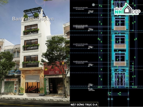 Nhà phố 4 tầng,cad nhà phố 4 tầng,file cad nhà phố 4 tầng