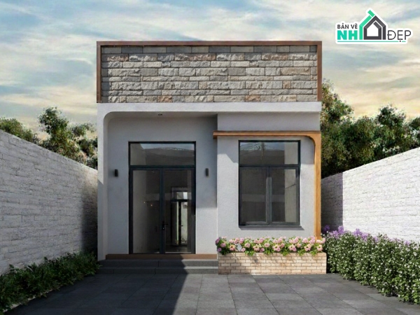 nhà 1 tầng hiện đại,nhà 1 tầng 2 ngủ,bản vẽ nhà 1 tầng 5m mặt tiền