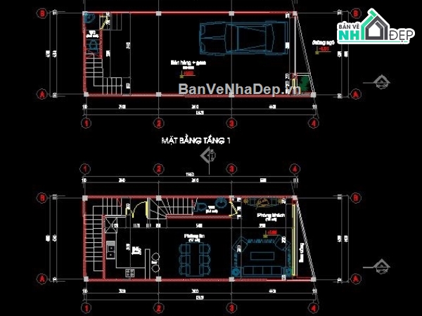 mẫu nhà phố 4 tầng,bản vẽ nhà phố 4 tầng 1 tum,Nhà phố 4 tầng 1 tum 4.6x12.4m,thiết kế nhà 4 tầng