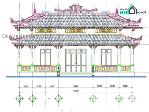 thiết kế chùa miếu,đình chùa cổ,đình chùa 13x24.5m,bản vẽ chùa bảo sơn,chùa 13x24.5m