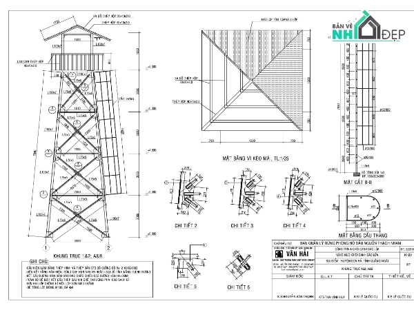 Bản vẽ chòi canh kích thước 1.5x1.5m chiều cao 8m,bản vẽ chòi canh,chòi canh