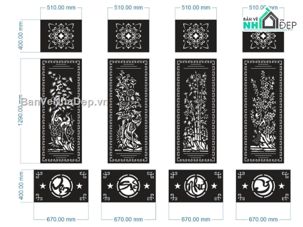 cổng 4 cánh cnc,cổng tứ quý cnc,vạn sự như ý cnc