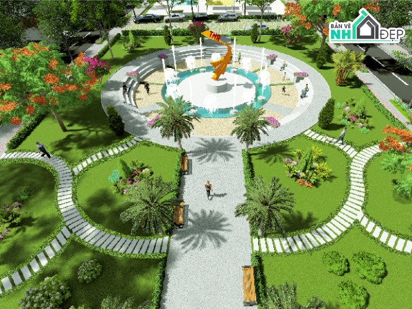 công viên,thiết kế công viên,bản vẽ công viên,bản vẽ đài phun nước,đài phun nước