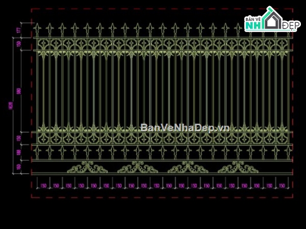 Cổng tường rào,file cad cổng tường rào,cổng tường rào file cad