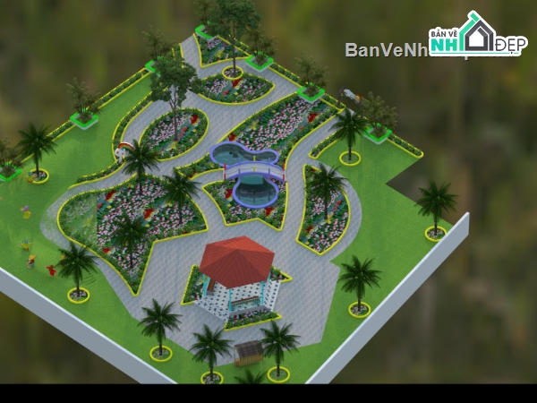 bản vẽ vườn cổ tích,vườn cổ tích mầm non,sketchup vườn mầm non,khu vui chơi mầm non