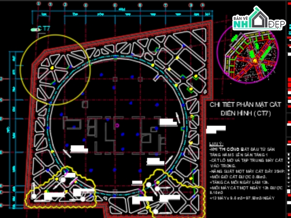 bản vẽ đục phá sàn biện pháp tầng hầm,đục phá sàn đạo,phương pháp cắt bê tông bằng dây