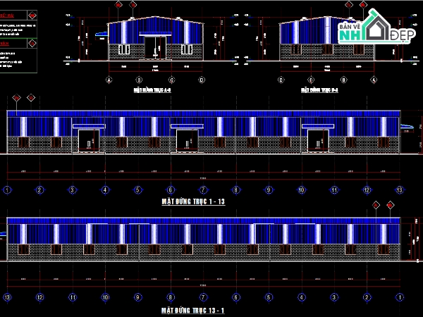 cad nhà xưởng,Bản vẽ thi công,nhà xưởng,kho nhà xưởng,Bản vẽ nhà kho,nhà xưởng rộng 17m