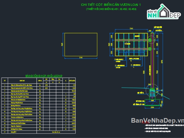 chi tiết cột,chi tiết biển báo,Kết cấu cột tay vươn,cột tay vươn biển báo