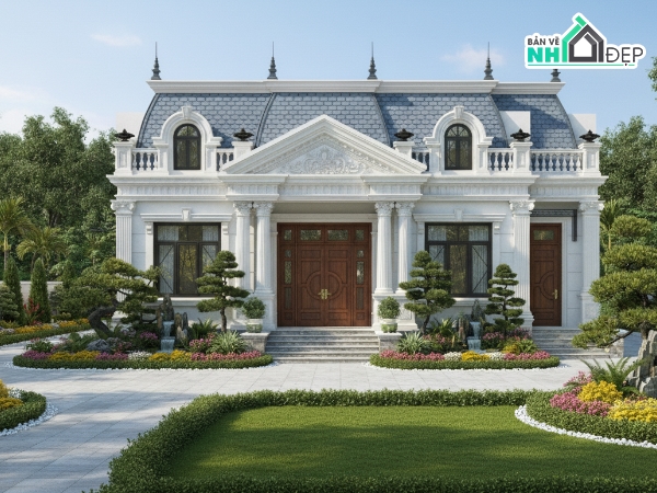 nhà vườn,bản vẽ nhà vườn,nhà vườn 1 tầng,biệt thự 1 tầng,cad biệt thự 1 tầng