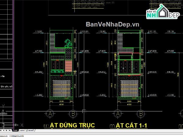 FILE CAD NHÀ PHỐ,NHÀ PHỐ 4X18M,kết cấu nhà dân