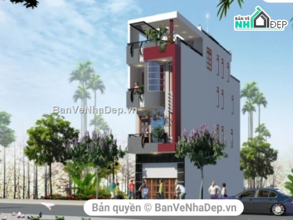 Mẫu Nhà phố 4 tầng,bản vẽ nhà 4 tầng,mặt tiền 4m,nhà phố 4 tầng 4x16m,Nhà phố 4 tầng,Nhà phố 4x16m
