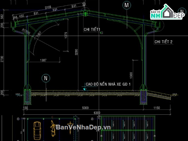 nhà để xe,nhà để xe khung thép,file cad nhà để xe khung thép