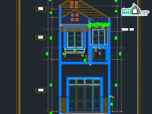 kiến trúc nhà 2 tầng,nhà phố 2 tầng,bản vẽ nhà phố 2 tầng,file cad nhà phố 2 tầng,cad nhà phố 2 tầng