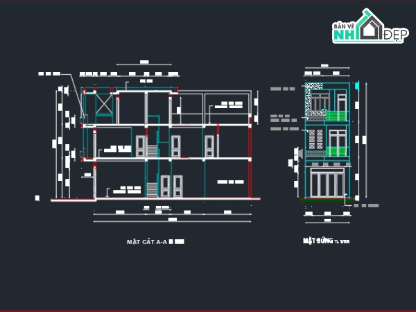 kiến trúc 3 tầng,nhà phố 3 tầng,cad nhà phố 3 tầng,file cad nhà phố 3 tầng,bản vẽ nhà phố 3 tầng