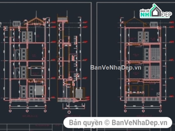 File cad bản vẽ 4 tầng,Nhà phố 4 tầng 7x17m,Bản vẽ nhà phố 4 tầng 7x17m,Nhà phố 4 tầng