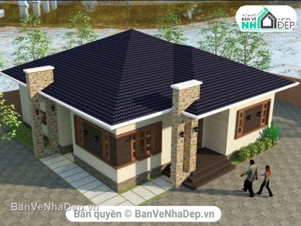 Biệt thự vườn 1 tầng,Biệt thự vườn 1 tầng 3 phòng ngủ,mẫu biệt thự,bản vẽ biệt thự trệt,biệt thự vườn 1 tầng 12x12m