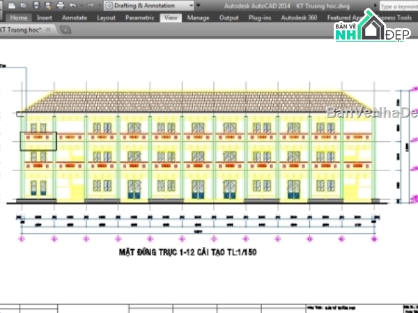 bản vẽ trường học 3 tầng,trường học 3  tầng 9x44.5m,Kiến trúc trường học 3 tầng