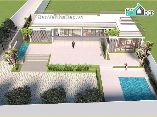 Sketchup biệt thự vườn,biệt thự mini,biệt thự cấp 4,biệt thự sân vườn,biệt thự 1 tầng