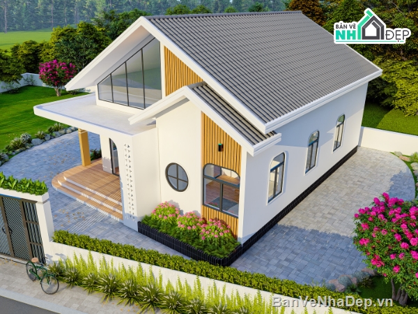 biệt thự vườn,Bản vẽ biệt thự vườn 9x13m,bản vẽ nhà vườn