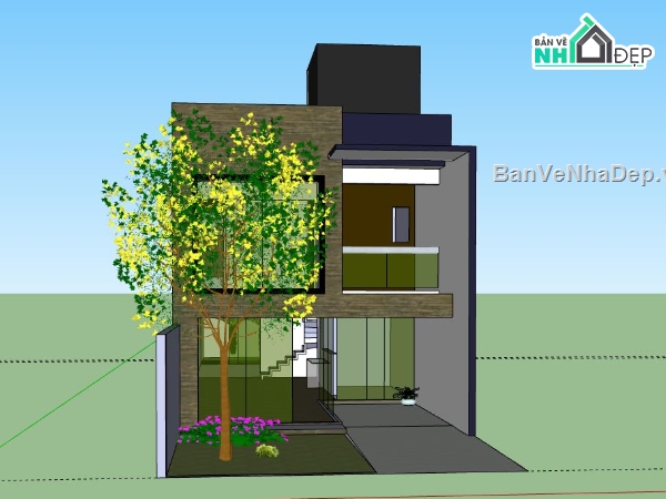 Nhà phố 2 tầng,nhà phố 2 tầng file su,nhà phố 2 tầng sketchup,file sketchup nhà phố 2 tầng,mẫu nhà phố 2 tầng model su