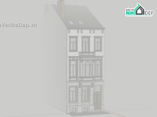 Nhà phố 3 tầng,model su nhà phố 3 tầng,nhà phố 3 tầng file su,sketchup nhà phố 3 tầng