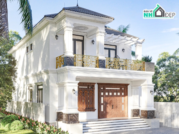 nhà 2 tầng,mái nhật 2 tầng,biệt thự 2 tầng,file cad biệt thự 2 tầng
