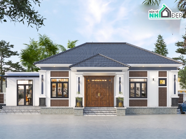 1 tầng mái nhật,biệt thự 1 tầng mái nhật,file cad biệt thự 1 tầng,bản vẽ biệt thự 1 tầng